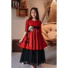 Mialora Exclusive Duvaklı Pamuk Brode ve Tül Detaylı Uzun Şık Elbise