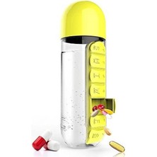 2 Adet Ilaç ve Su Şişesi Matara  600 ml Matara Dahili 7 Günlük Hap Organizer Su Şişesi 2 Adet  Sarı