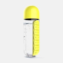 2 Adet Ilaç ve Su Şişesi Matara  600 ml Matara Dahili 7 Günlük Hap Organizer Su Şişesi 2 Adet  Sarı
