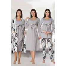 Effortt 8086 Ekose Lohusa Pijama Gecelik Sabahlık Lohusa Seti