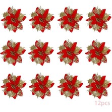 HaiTun (Kırmızı Altın) 24 Adet Noel Glitter Poinsettia Çiçekler Yapay Çiçekler, Altın (Yurt Dışından)