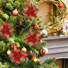 HaiTun (Kırmızı Altın) 24 Adet Noel Glitter Poinsettia Çiçekler Yapay Çiçekler, Altın (Yurt Dışından)