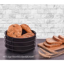 Kitchen Store Metal Ekmeklik Siyah Şeritli Siyah Kumaş Yuvarlak  Ekmek Sepeti