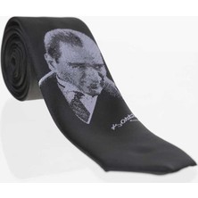 Gaffy Atatürk ve Imza Desenli Dokuma Siyah Kravat