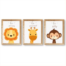 Bianne Atölyesi Cartoon Zürafa,maymun,aslan Bebek ve Çocuk Odası Pano Seti