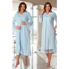 Effortt Effort 7045 Dantelli Uzun Kol Lohusa Gecelik Sabahlık Takım