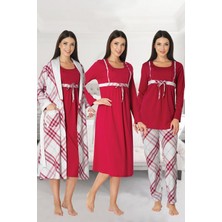 Effortt 8086 Ekose Lohusa Pijama Gecelik Sabahlık Lohusa Seti