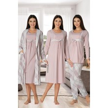 Effortt 8086 Ekose Lohusa Pijama Gecelik Sabahlık Lohusa Seti