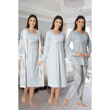 Effortt 8086 Ekose Lohusa Pijama Gecelik Sabahlık Lohusa Seti