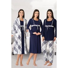 Effortt 8086 Ekose Lohusa Pijama Gecelik Sabahlık Lohusa Seti