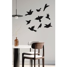 Lizpo Decor Uçan Kuşlar Dekoratif Duvar Sticker Kuş Sürüsü Siyah