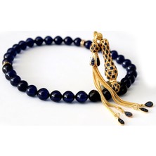 Pigado 925 Ayar Gümüş Zirkon Taşlı Lacivert Sıkma Kehribar Tesbih