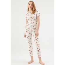Eros 30740 Kadın Kısa Kollu Pijama Takımı-Beyaz