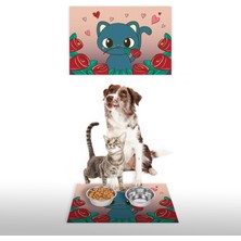 Water Food Kedi Köpek Desenli Dijital Baskılı 35X50CM Dekoratif Çok Amaçlı Iç ve Dış Kapı Paspası Mama Paspası