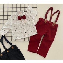 Derin Bebe Papyonlu Pantolon Askılı Gömlekli Takım Bordo