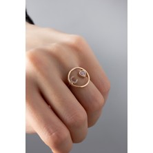 Lieza Jewelry 925 Ayar Gümüş Taşlı Ayarlanabilir Yuvarlak Form Harf Doğum Taşlı Yüzük