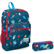 Coral High Astronot Baskılı Erkek Çocuk Sırt Çantası ve Kalem Çantası Seti - Mavi/kırmızı