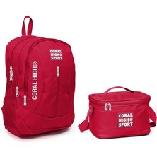 Coral High Sport Kırmızı Okul Sırt Çantası Beslenme Seti - USB Soketli