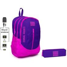 Coral High Sport Mor Pembe Sırt Çantası ve Kalemlik Seti