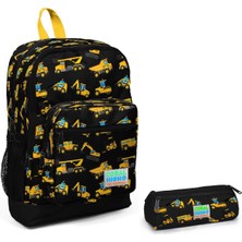 Coral High Erkek Çocuk Iş Makineleri Ilkokul Çantası ve Kalemlik Seti - Siyah/sarı