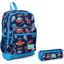 Coral High Uzay Baskılı Erkek Çocuk Mavi Okul Çantası ve Kalemlik Seti