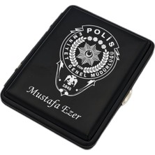 Sedef Silver Polis Amblem Logolu Kişiye Özel Metal Mat Siyah Sigara Tabakası