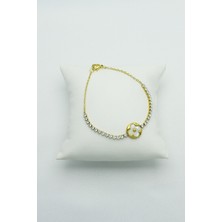 Caisya Butik Altın Kaplama Kararmaz Sedef Taşlı Yonca Su Yolu Çelik Bileklik (22CM)