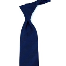 Kravatkolik Lacivert Çizgi Desen Mendilli Klasik Kravat KK10989