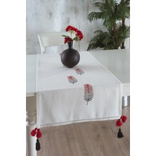 Ödel Home Buldan Keteni Yaprak Taş Baskılı Ponponlu Runner