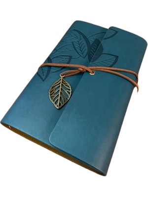 Herkesetoptantic Yaprak Tasarımlı Retro Deri Defter + Kalem