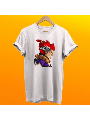 Remonz Street Fighter Akuma Baskılı %100 Pamuk Oversize T-Shirt Büyük Beden Tişört
