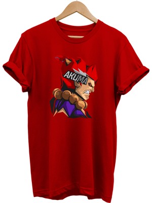 Remonz Street Fighter Akuma Baskılı %100 Pamuk Oversize T-Shirt Büyük Beden Tişört