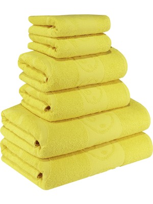 Textile Colors Civciv Desenli  Pamuk Banyo Havlu Seti 6 Adet, 2 Banyo Havlusu, 2 El Havlusu, ve 2 Yüz Havlusu, -Comfort- Açık Sarı,,
