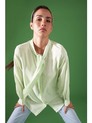 DeFacto Desenli Fular Yaka Relax Fit Sürdürülebilir Gömlek Tunik U7151AZ21SM