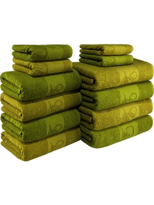 Textile Colors Bordür Desenli  Pamuk Banyo Havlu Seti 12 Adet, 4 Banyo Havlusu, 4 El Havlusu, Ve 4 Yüz Havlusu, -Vision- Coolgri7, Coolgrı11,