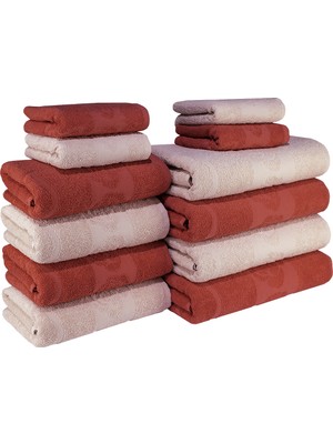 Textile Colors Gül Desenli 100 Pamuk Banyo Havlu Seti 12 Adet, -Comfort- Pembe, Narçiçeği,