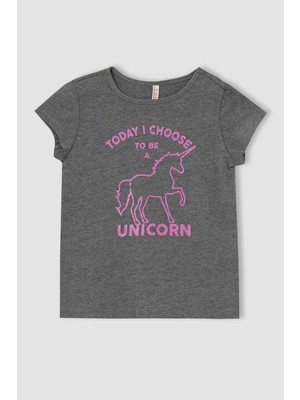 DeFacto Kız Çocuk Unicorn Baskılı Kısa Kollu Tişört T2538A621SM