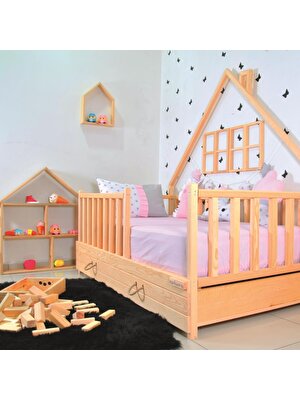 Bayev Markaawm Montessori Çocuk Yatak Çekmeceli 90X190 Karyola Yağmur