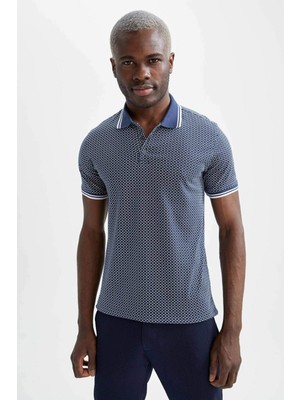 DeFacto Slim Fit Polo Yaka Desenli Kısa Kollu Pamuklu Penye Tişört U4091AZ21SM