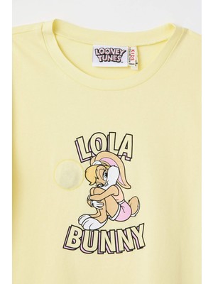 DeFacto Kız Çocuk Lola Bunny Lisanslı Crop Dokunmatik Işıklı Kısa Kollu Tişört U5428A621SM