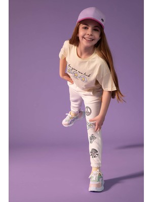 DeFacto Kız Çocuk Regular Fit Baskılı Cep Detaylı Kalın Sweatshirt Kumaşı Eşofman Alt W9098A622SM