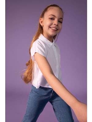 DeFacto Kız Çocuk SmileyWorld Lisanslı Regular Fit Sırt Baskılı Kısa Kollu Gömlek W9101A622SM