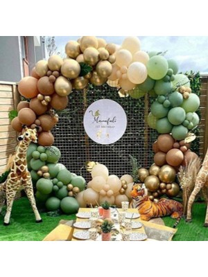 Trend Hediye Sepeti Krom Gold Karamel Küf Yeşili Sütlü Kahve Balon 75 Adet ve 5 m Balon Zinciri