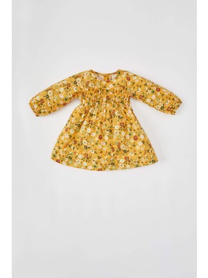 DeFacto Kız Bebek Desenli Uzun Kollu Pamuklu Twill Elbise W9276A222SP