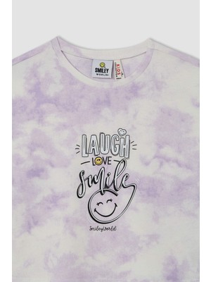 Defacto Kız Çocuk SmileyWorld Lisanslı Batik Kısa Kollu Tişört V5698A621HS