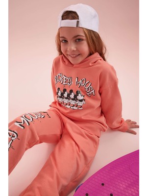 DeFacto Kız Çocuk Mickey Mouse Lisanslı Relax Fit Kapüşonlu Sweatshirt W7132A622SP
