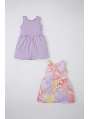 DeFacto Kız Bebek Desenli Kolsuz 2'li Penye Yazlık Elbise X1956A222SP