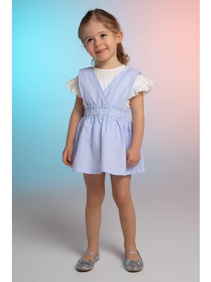 DeFacto Kız Bebek Çizgi Desenli Keten Görünümlü Elbise Ve Tişört Takım X0673A222SP