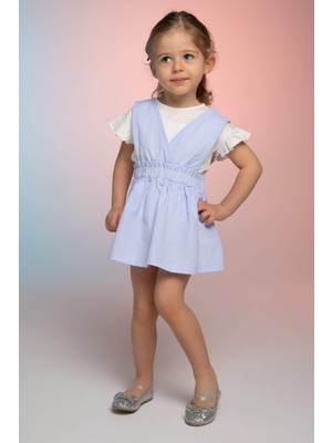 DeFacto Kız Bebek Çizgi Desenli Keten Görünümlü Elbise Ve Tişört Takım X0673A222SP