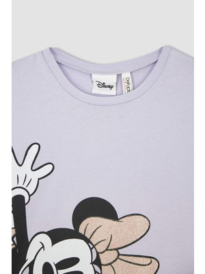 DeFacto Kız Çocuk Mickey & Minnie Mouse Lisanslı Bisiklet Yaka Uzun Kollu Pamuklu Tişört X0421A622SP